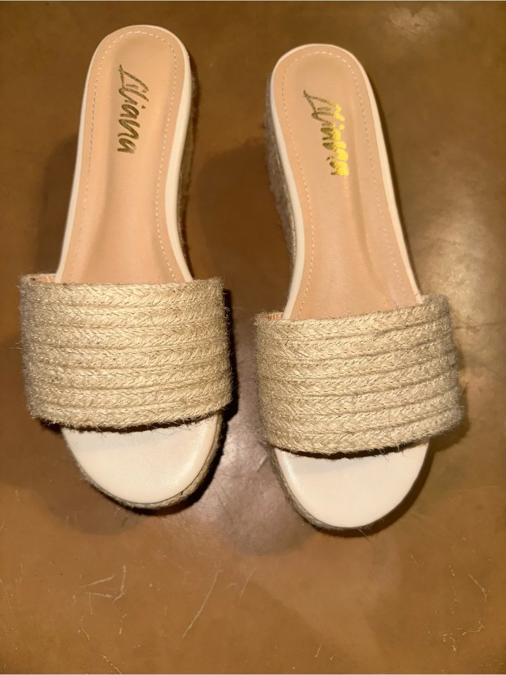 Woven Platform Slide Sandals in Natural